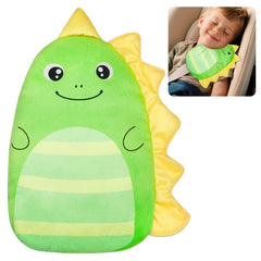 Lemmeko Seat Belt Cover Pad in dinosaur design provides neck support for kids on car trips.