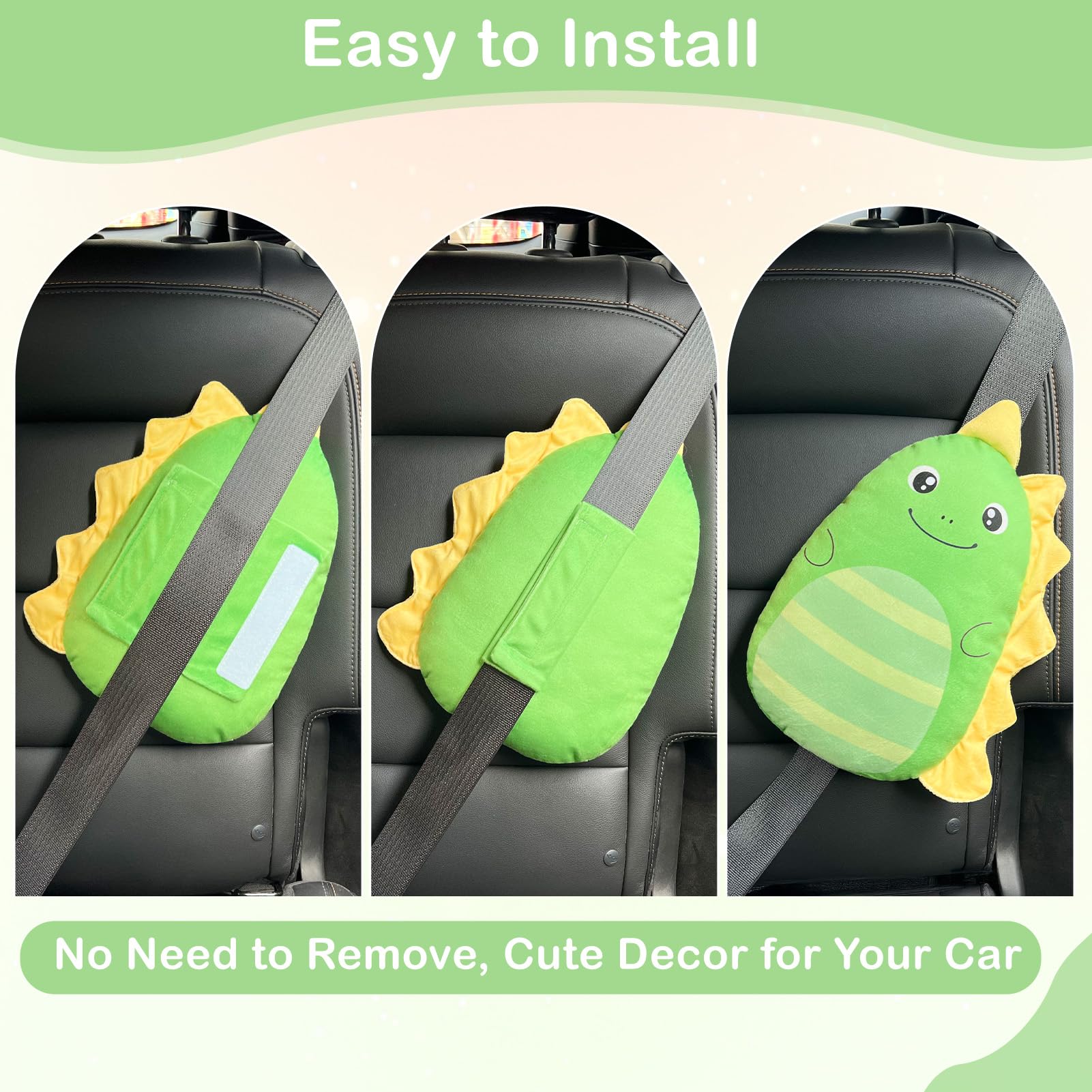 Lemmeko Seat Belt Cover Pad in car with giraffe design for kid-friendly trips.
