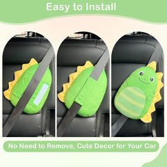 Lemmeko Seat Belt Cover Pad in car with giraffe design for kid-friendly trips.