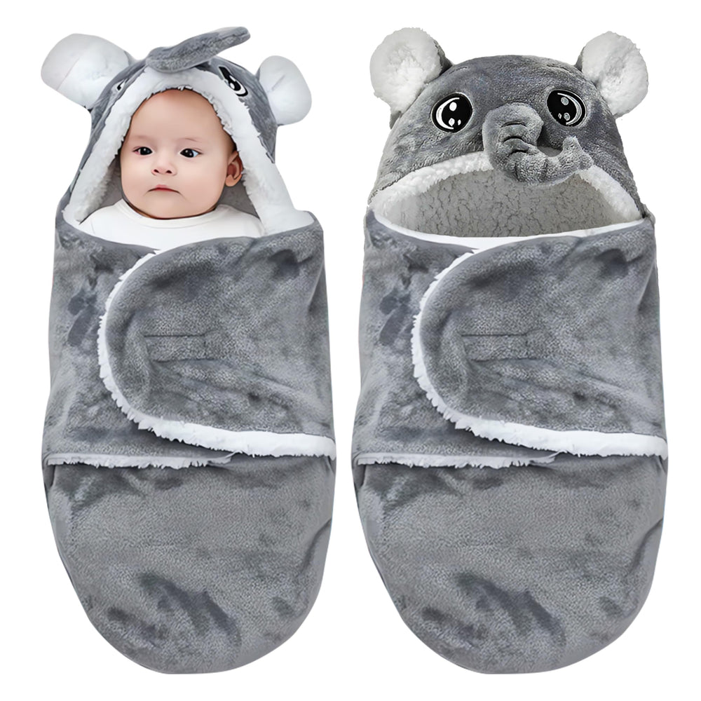 Lemon Prime swaddle Ultra soft plush gray elephant offers cozy newborn comfort