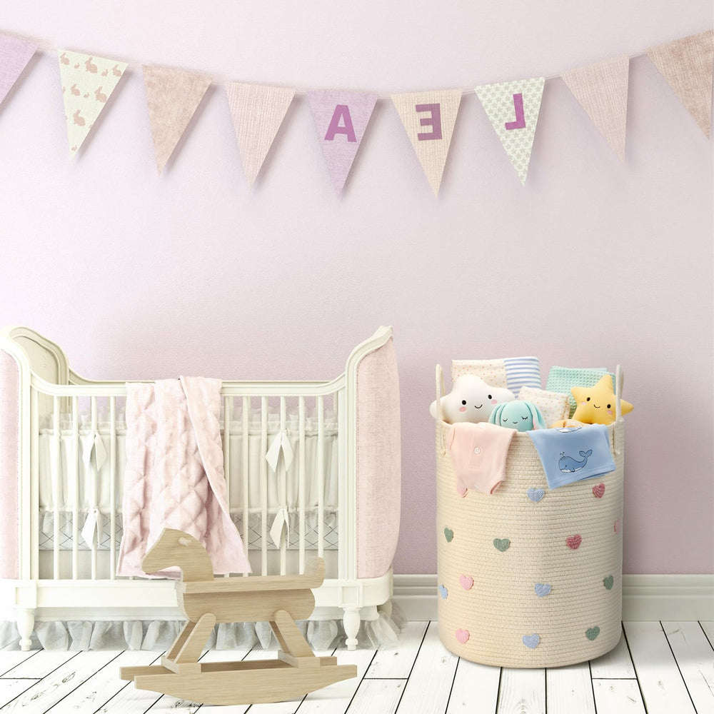 LemonRoad Macaron Heart Laundry Hamper foldable setup for compact storage.