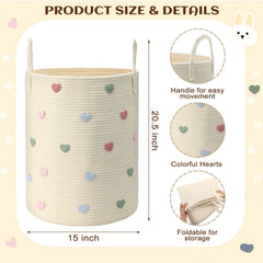LemonRoad Macaron Heart Laundry Hamper side view highlighting reinforced handles for easy lifting.