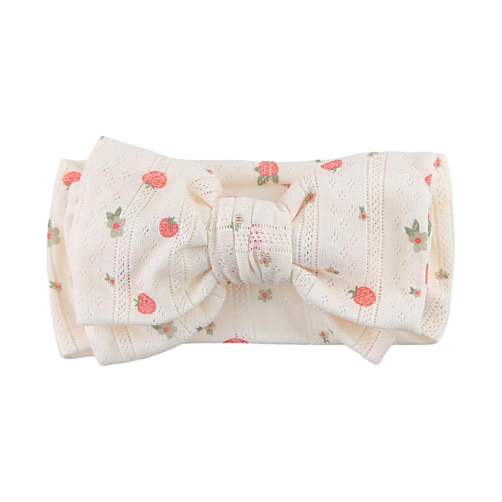 LemonSpace knotted double bows strawberry-print headband on newborn for everyday outfits.