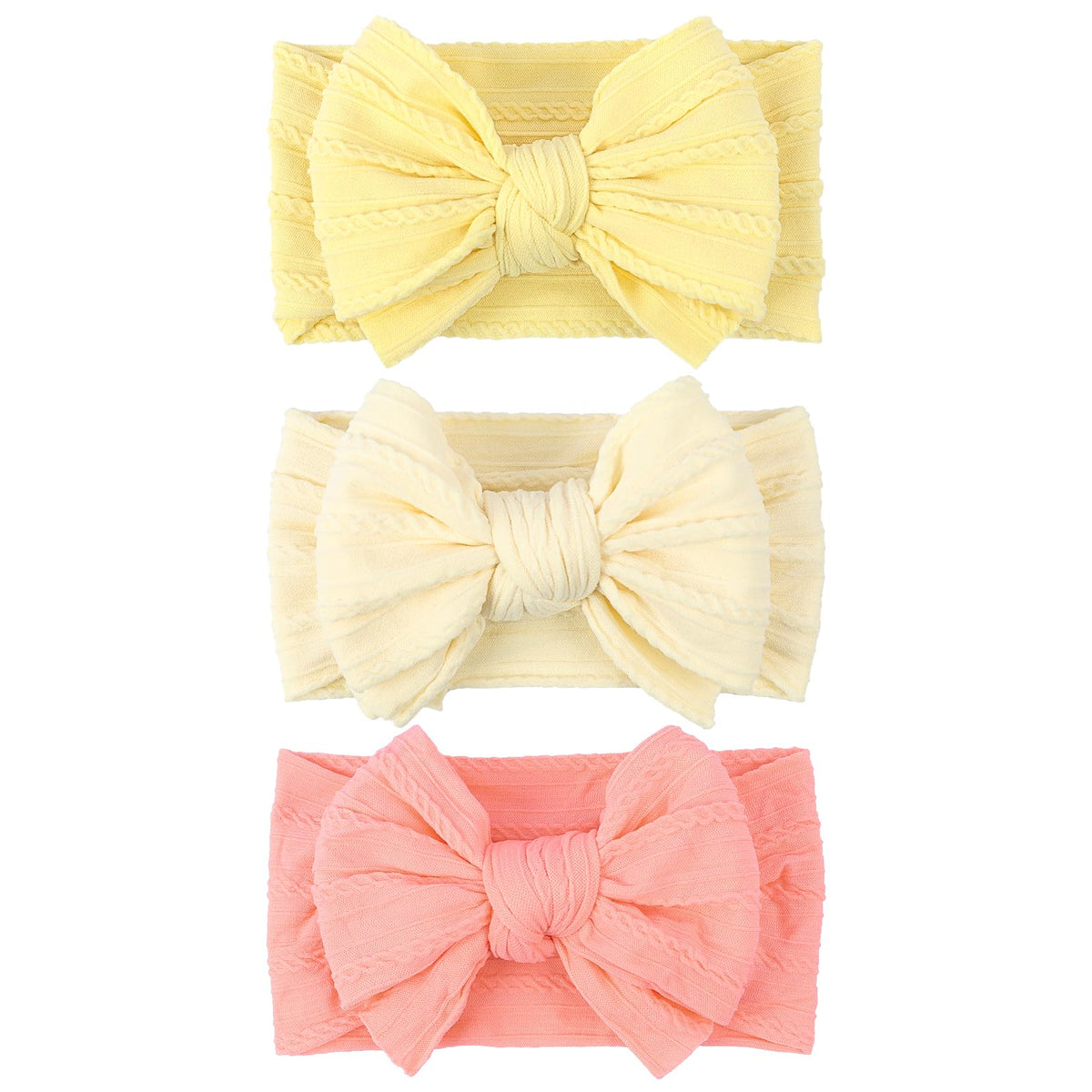 LemonSpace baby bow light yellow close-up showing soft stretch for gentle wear.