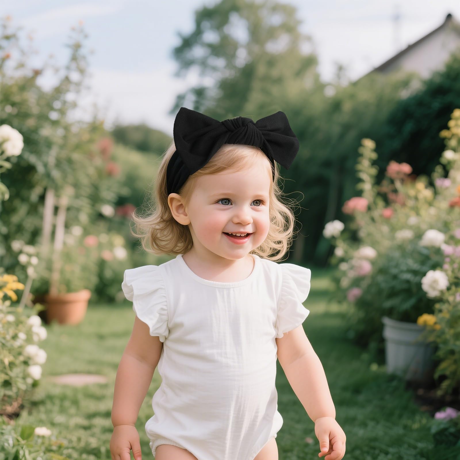 LemonSpace headwrap toddler styling in versatile black-white design.