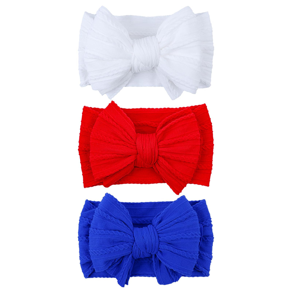 LemonSpace blue baby headband closeup with breathable nylon for all-day comfort.