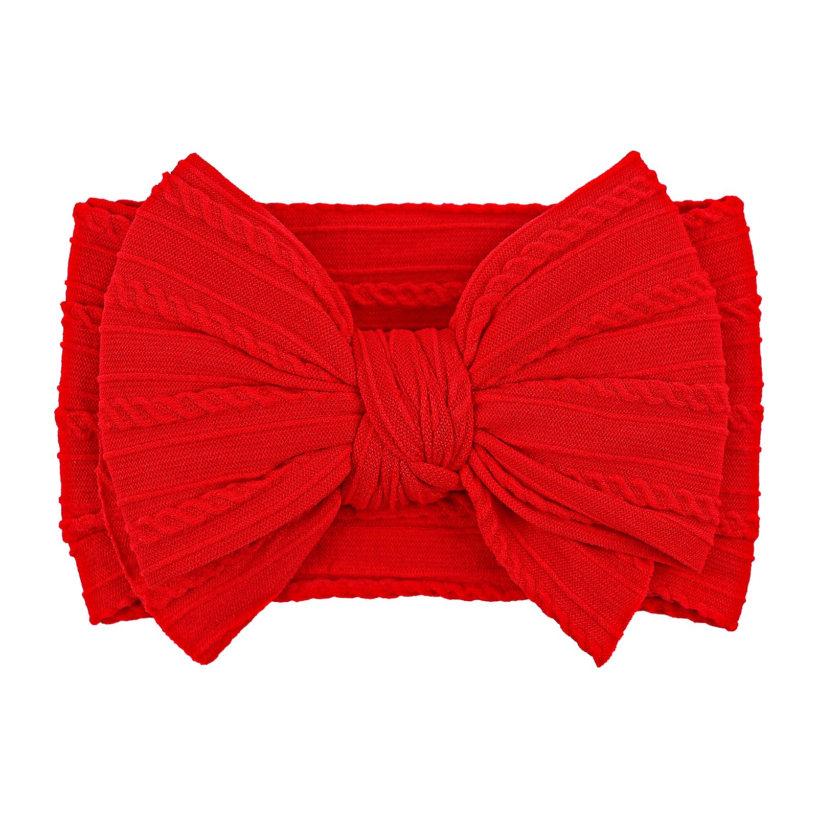 LemonSpace fall bow red closeup on a soft nylon headband offering gentle comfort.