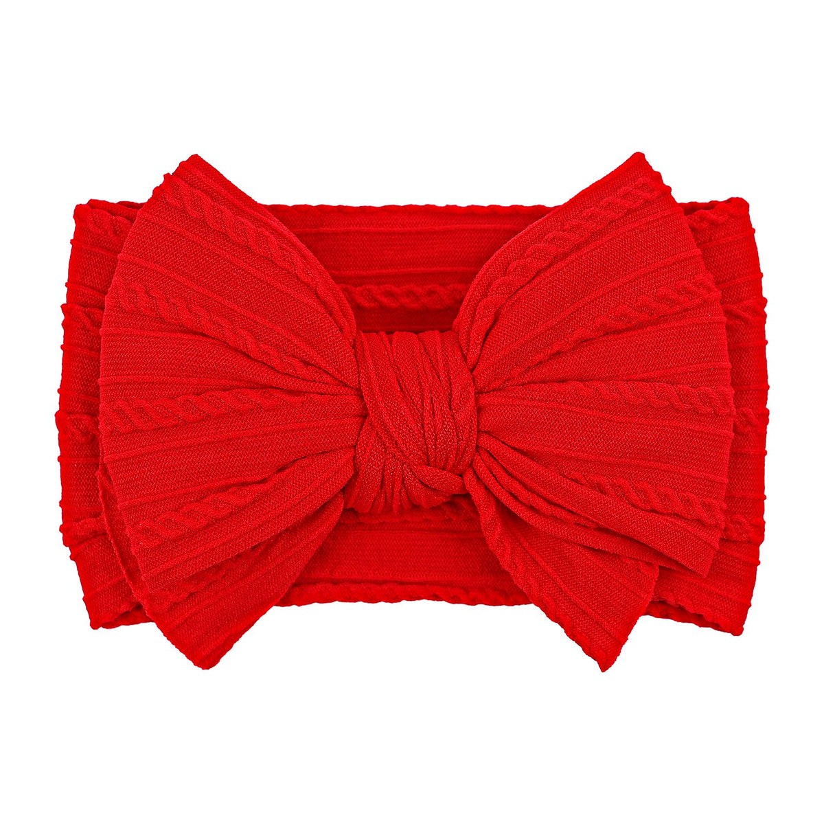 LemonSpace fall bow red closeup on a soft nylon headband offering gentle comfort.