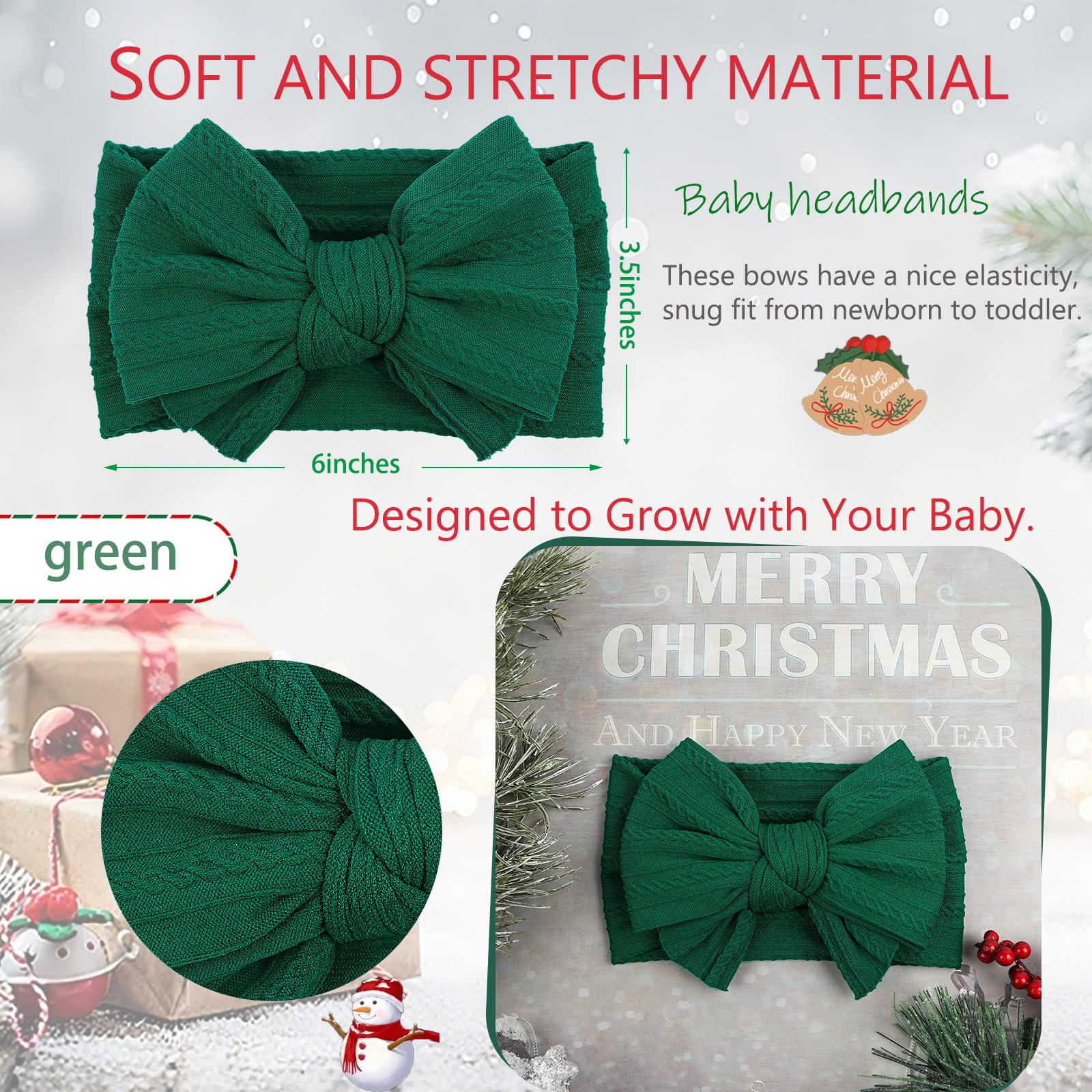 LemonSpace green bow headband worn by smiling infant