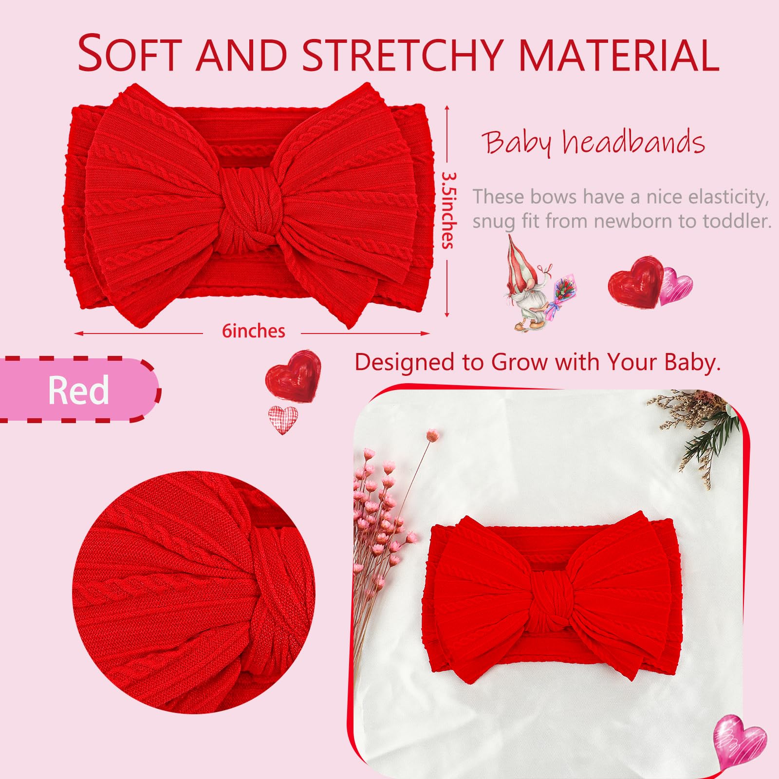 LemonSpace handmade bow red on baby head, a charming outfit accent.