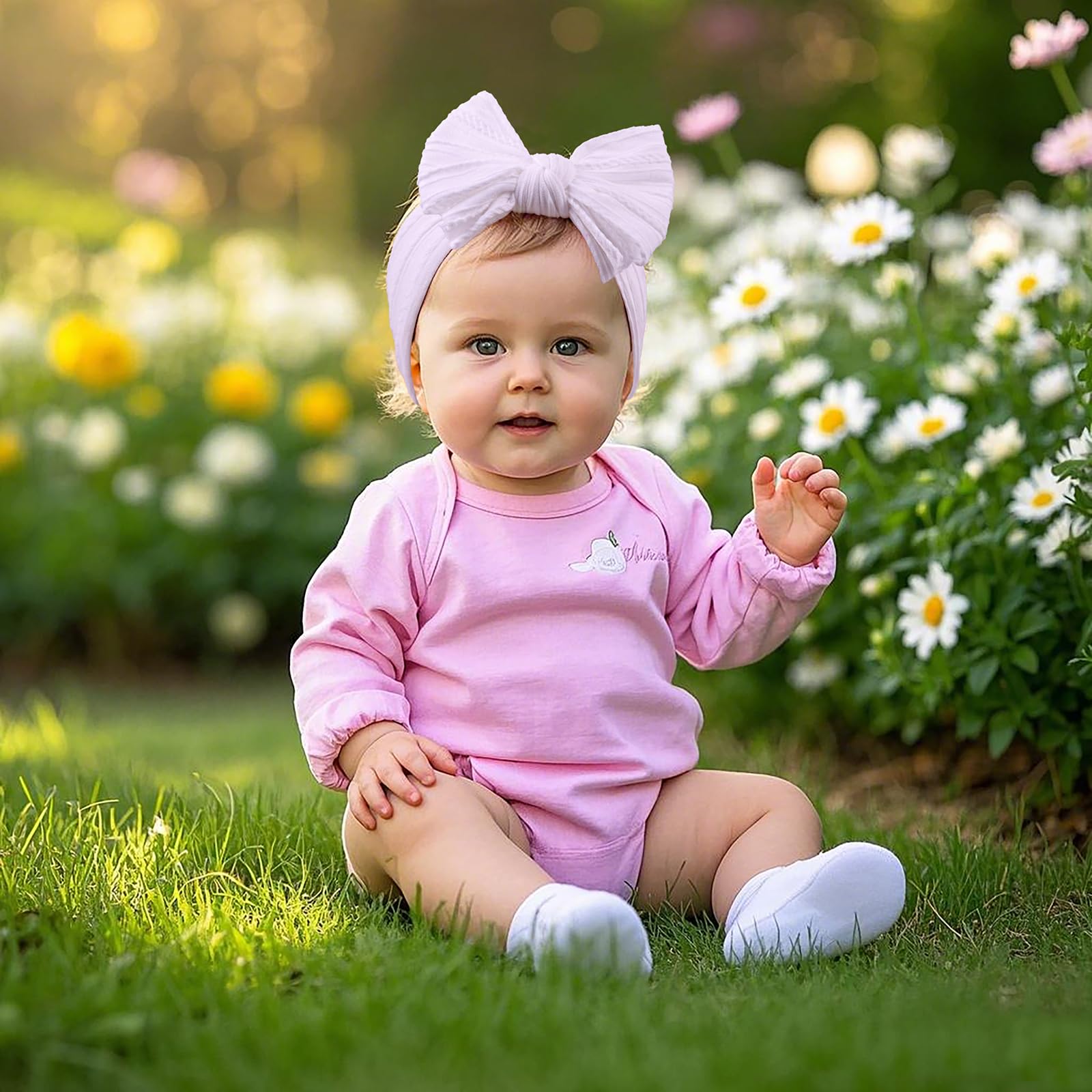 LemonSpace newborn headband worn by infant displaying stretchy comfort