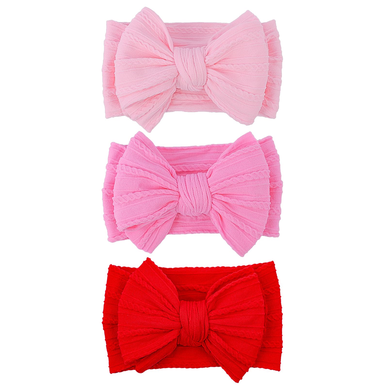 LemonSpace red baby bow headband front view shows soft stretch nylon for all-day comfort.