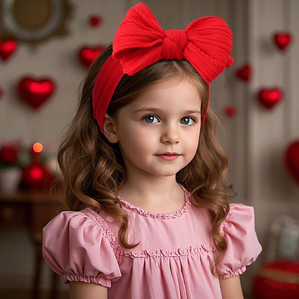 LemonSpace red baby bow headband side view highlights versatile Valentine colors for outfits.