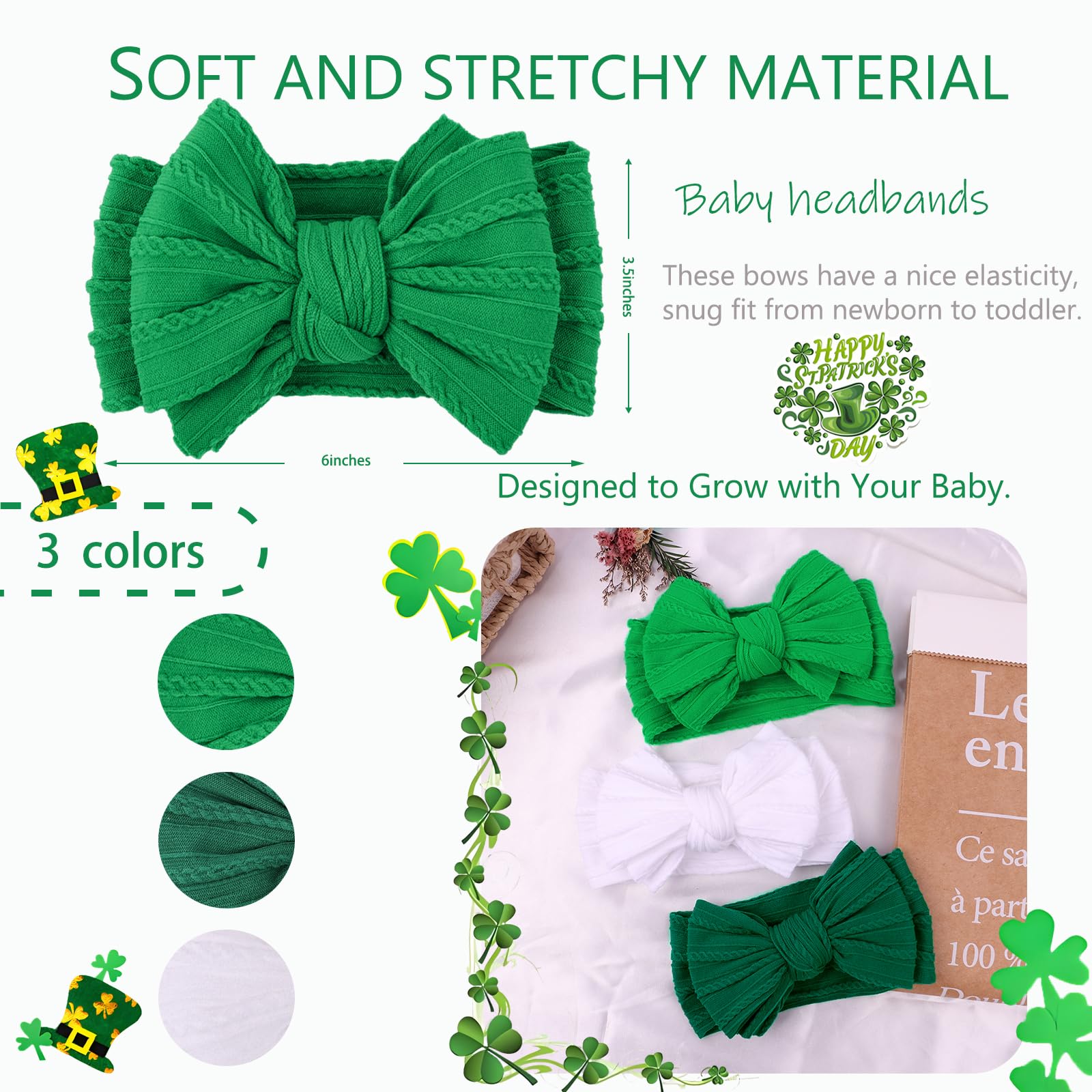 LemonSpace st-patricks-day green headband on baby shows versatile accessory for photos.