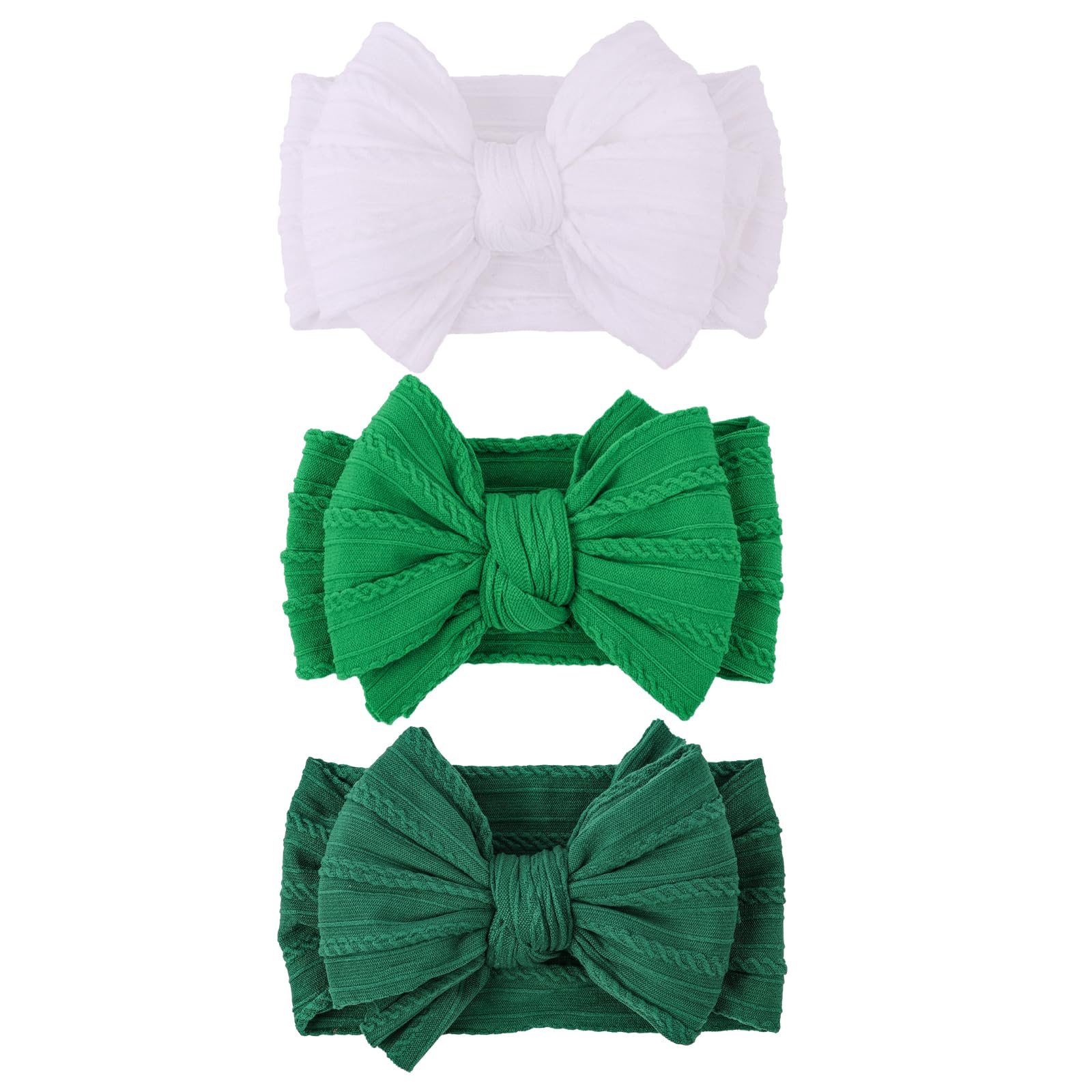 LemonSpace st-patricks-day-headband green bow closeup highlights soft nylon for gentle wear.
