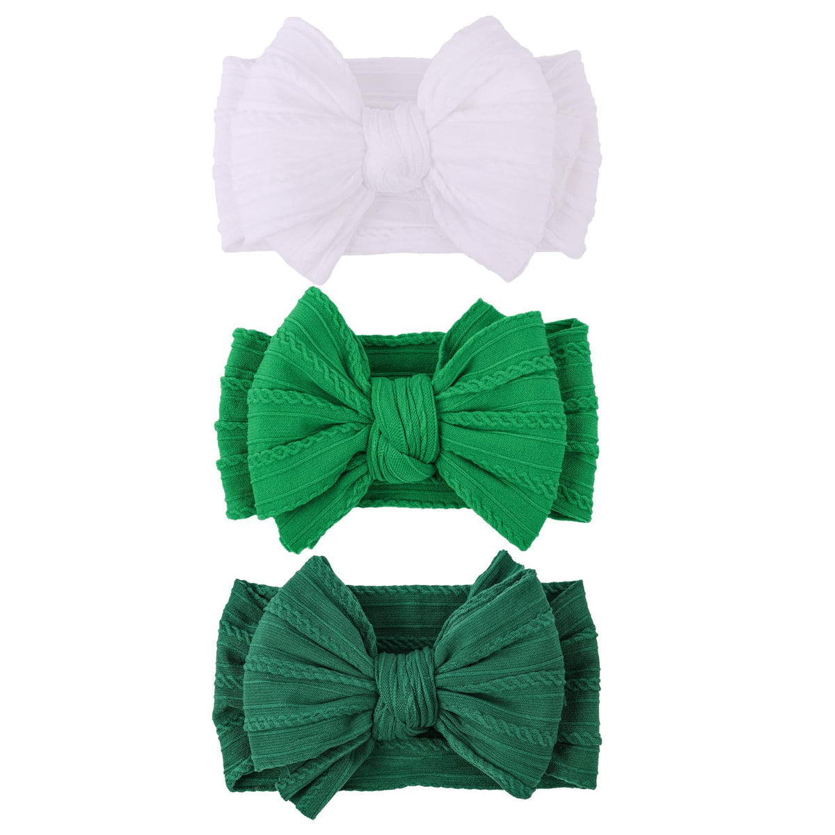 LemonSpace st-patricks-day-headband green bow closeup highlights soft nylon for gentle wear.