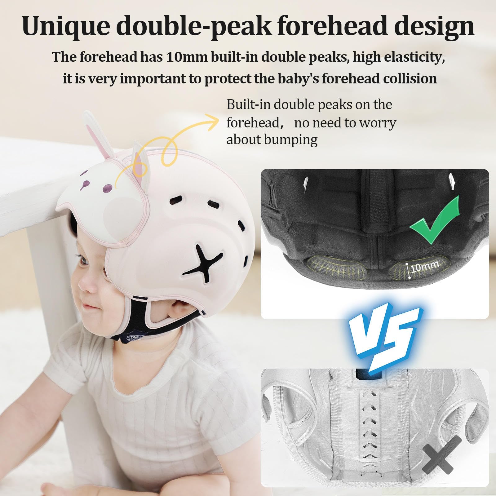 Lemrok MamboBaby helmet worn on a baby during crawling, highlighting lightweight comfort.