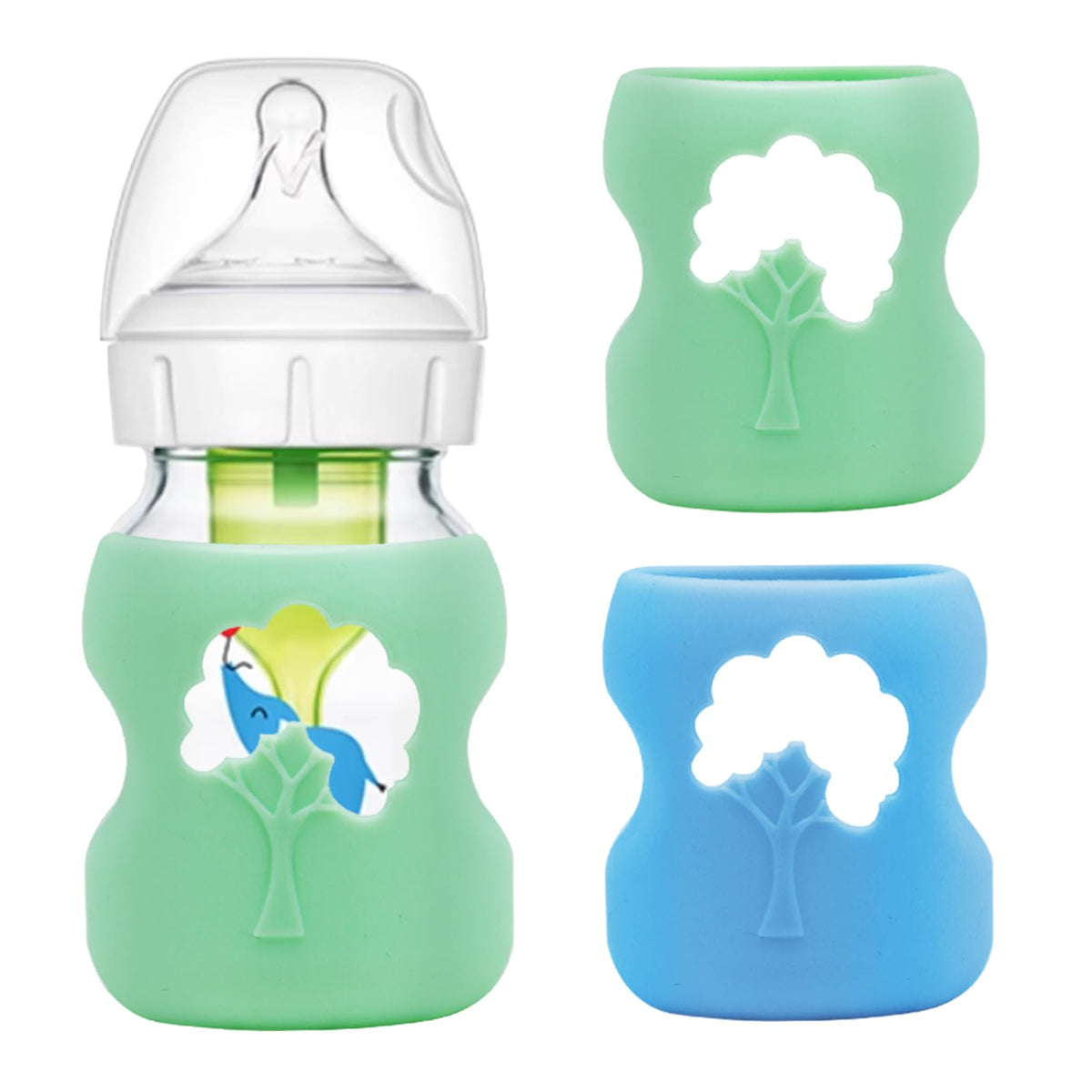 Lenpestia baby bottle sleeve protects glass bottles from drops while improving grip for caregivers.