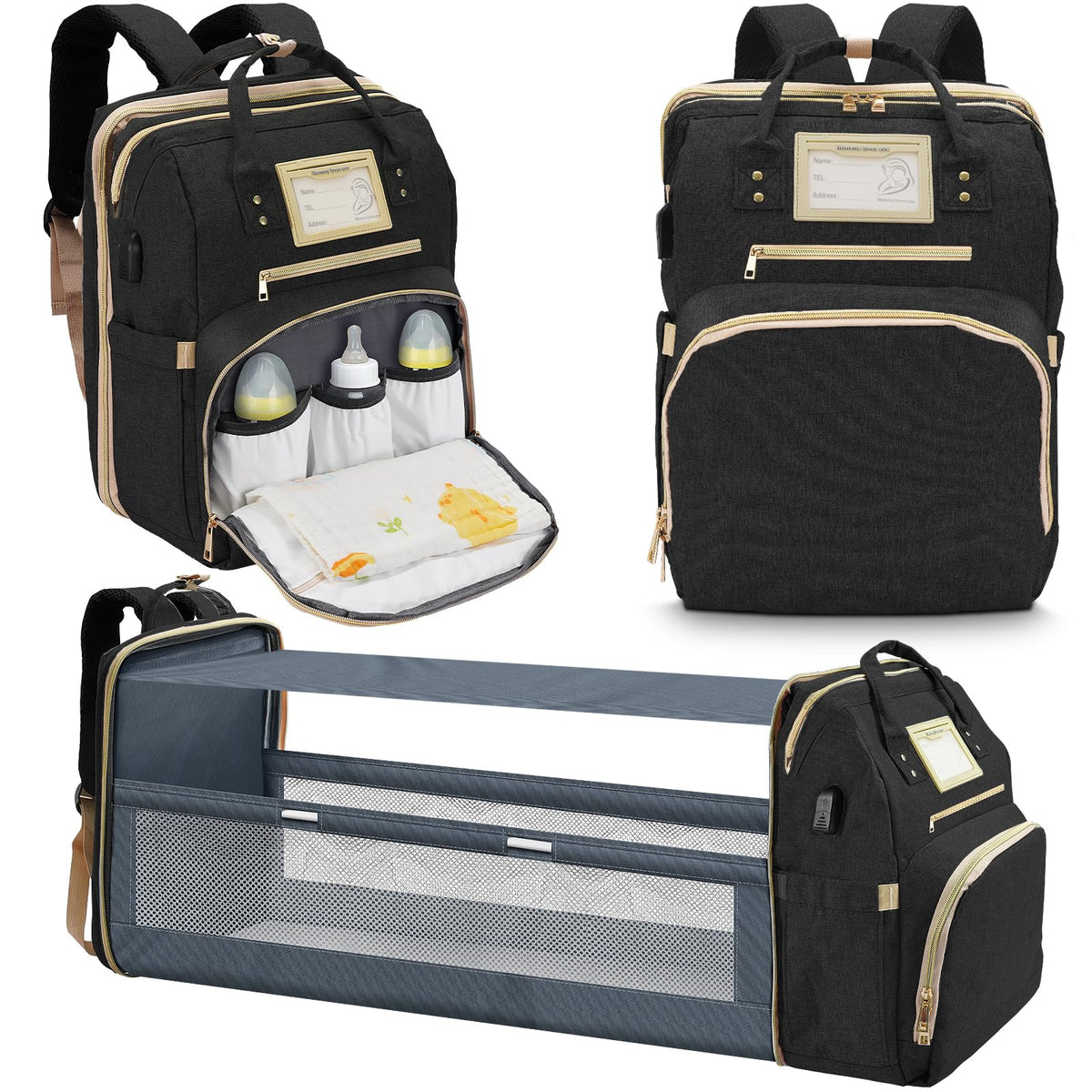 Lenski 6 in 1 diaper bag backpack featuring large main compartments for organized outings.