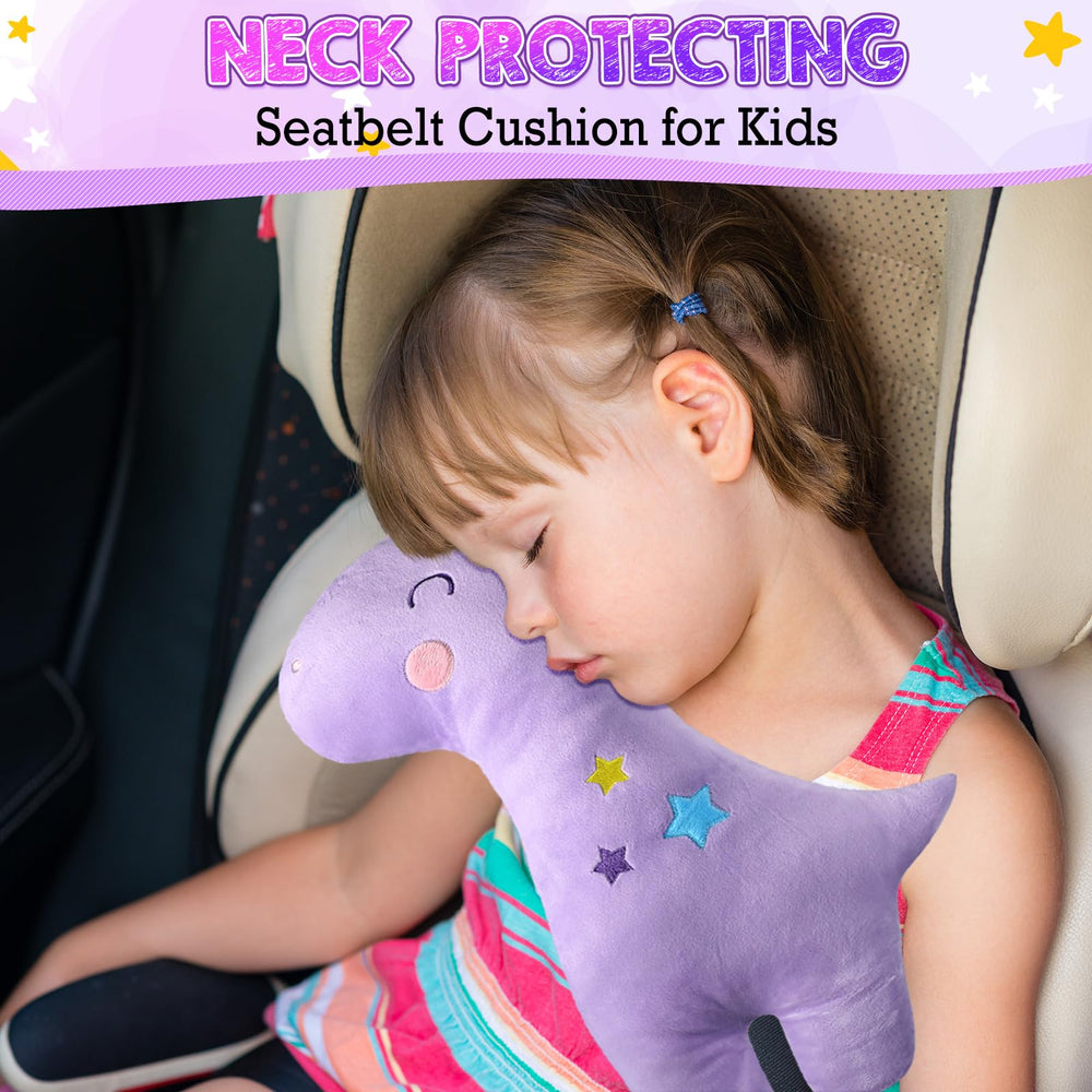 Lenwen seatbelt pillow on car seat supports rest during trips.