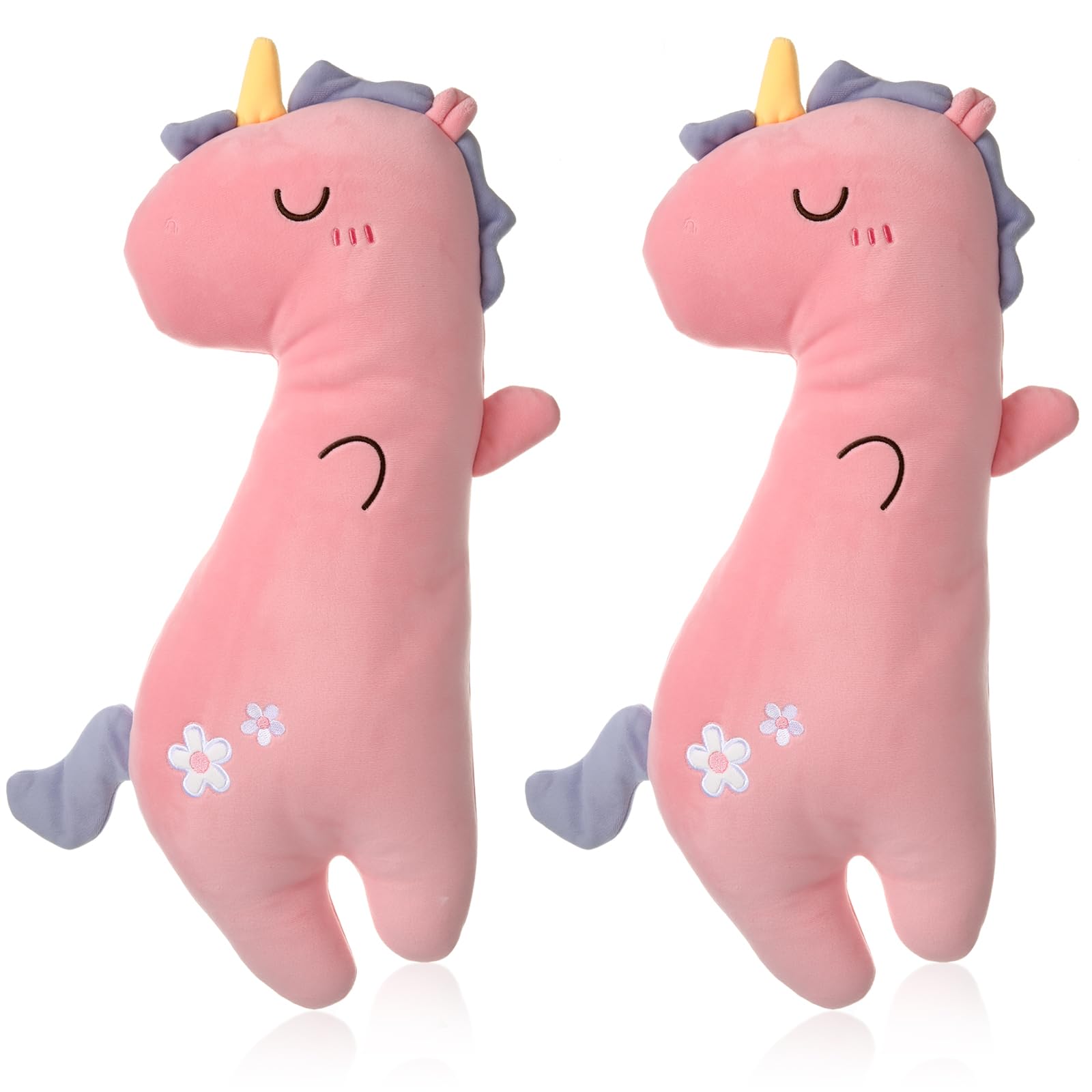 Lenwen seat belt pillow pink unicorn pattern provides cozy neck support for kids.