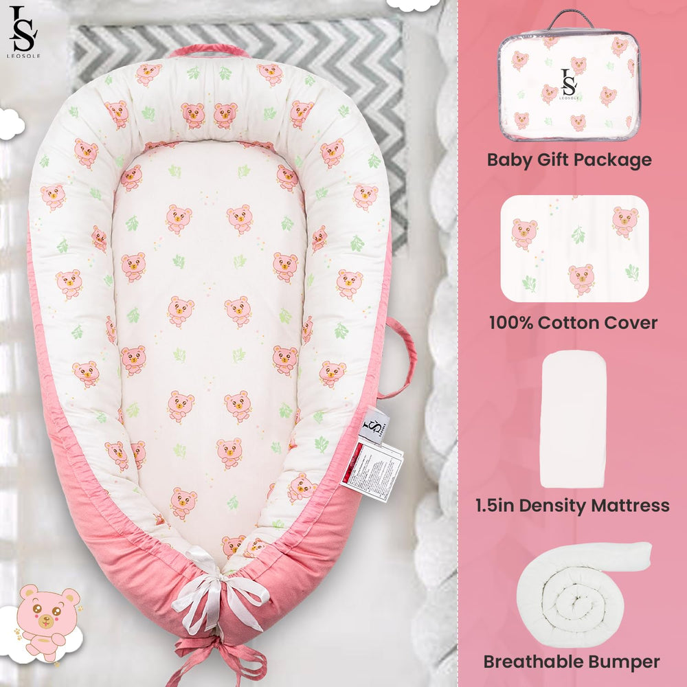 LEOSOLE reversible baby nest with blush pattern offers two-ready looks