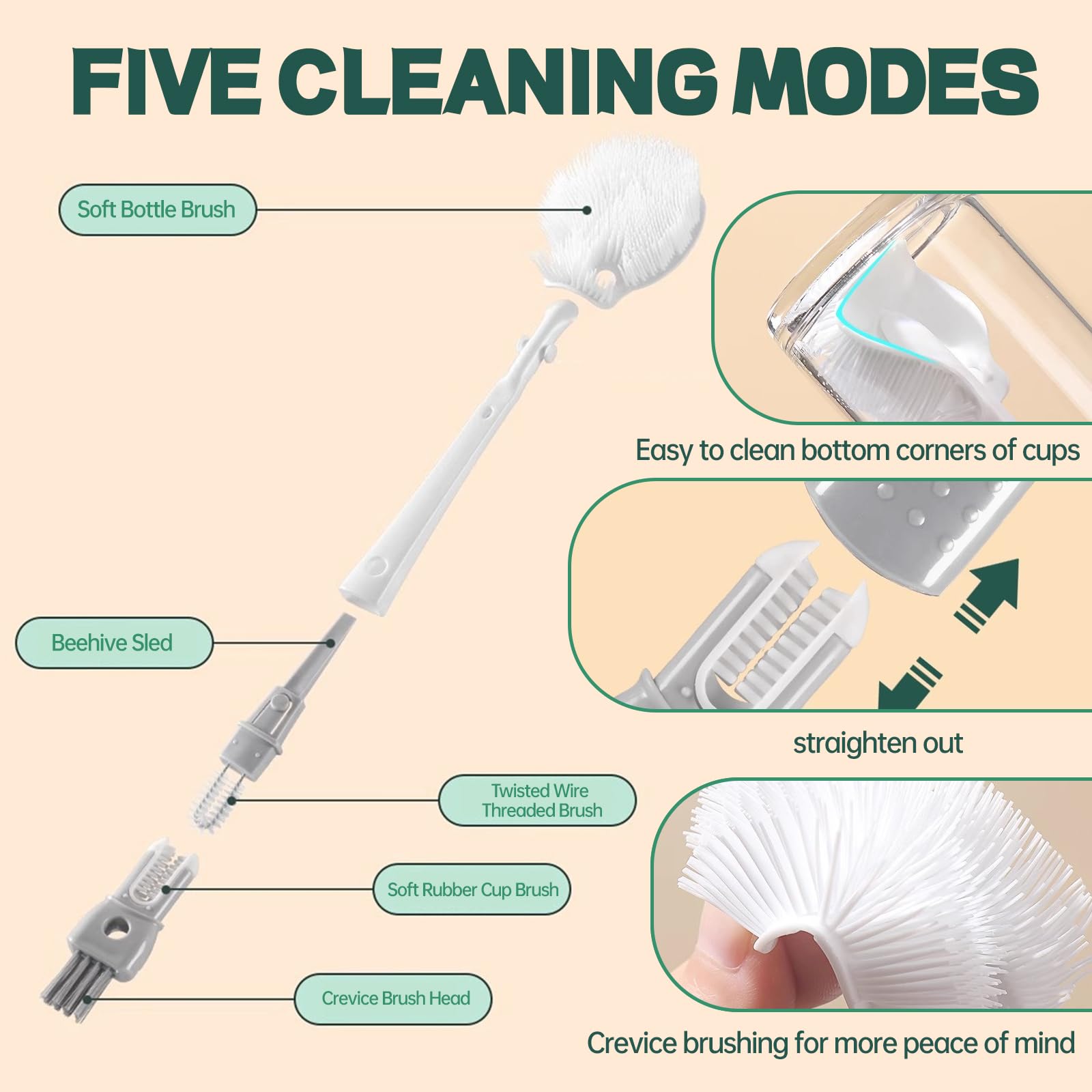 LERAO U-shaped gap brush cleans hard-to-reach corners gently.
