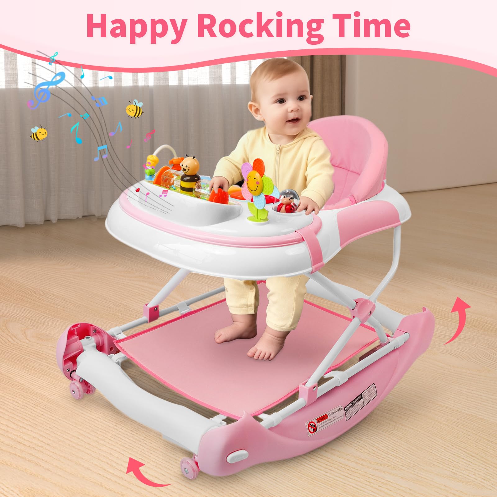 Lerrutue 5-in-1 baby walker folded for compact storage and easy portability.