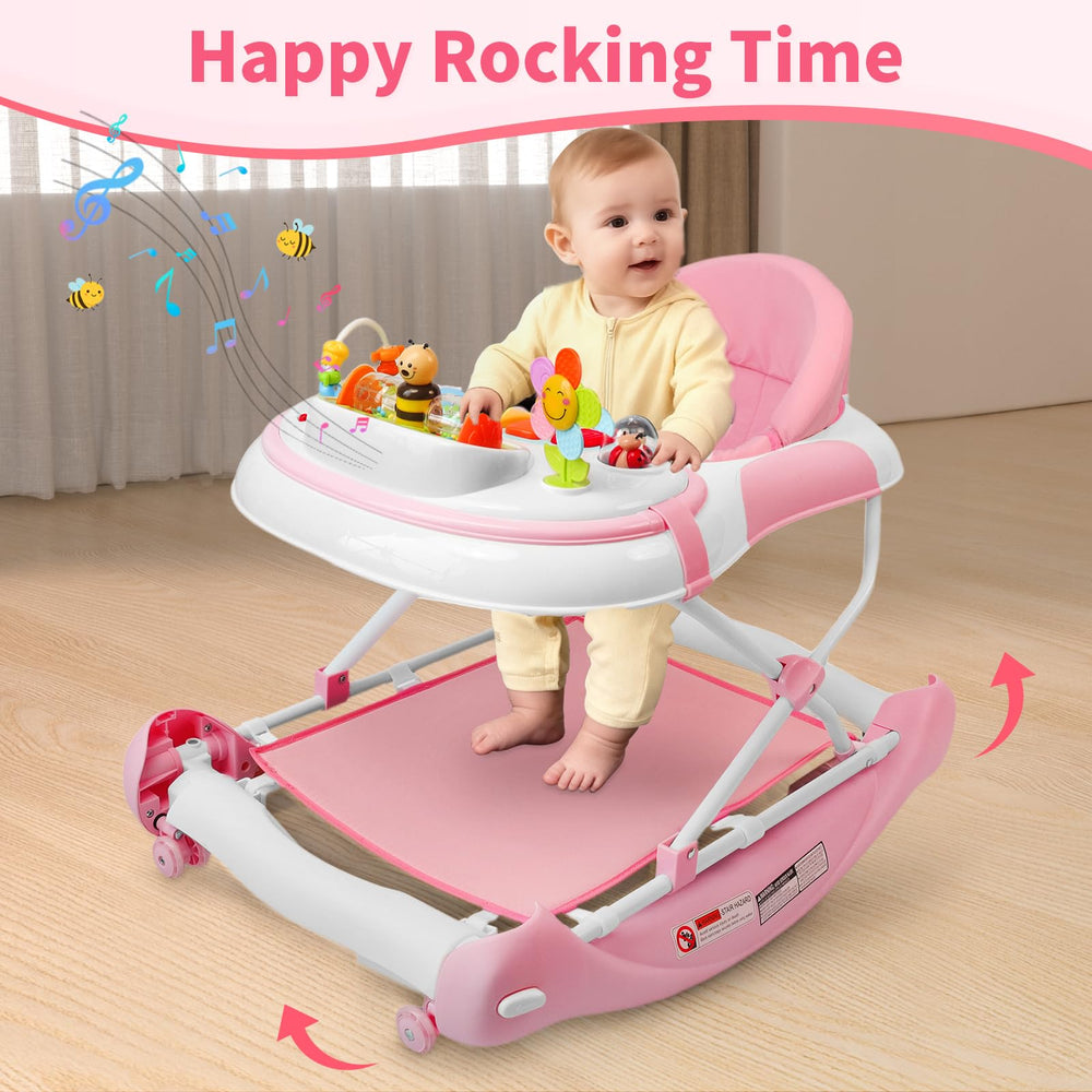 Lerrutue 5-in-1 baby walker folded for compact storage and easy portability.