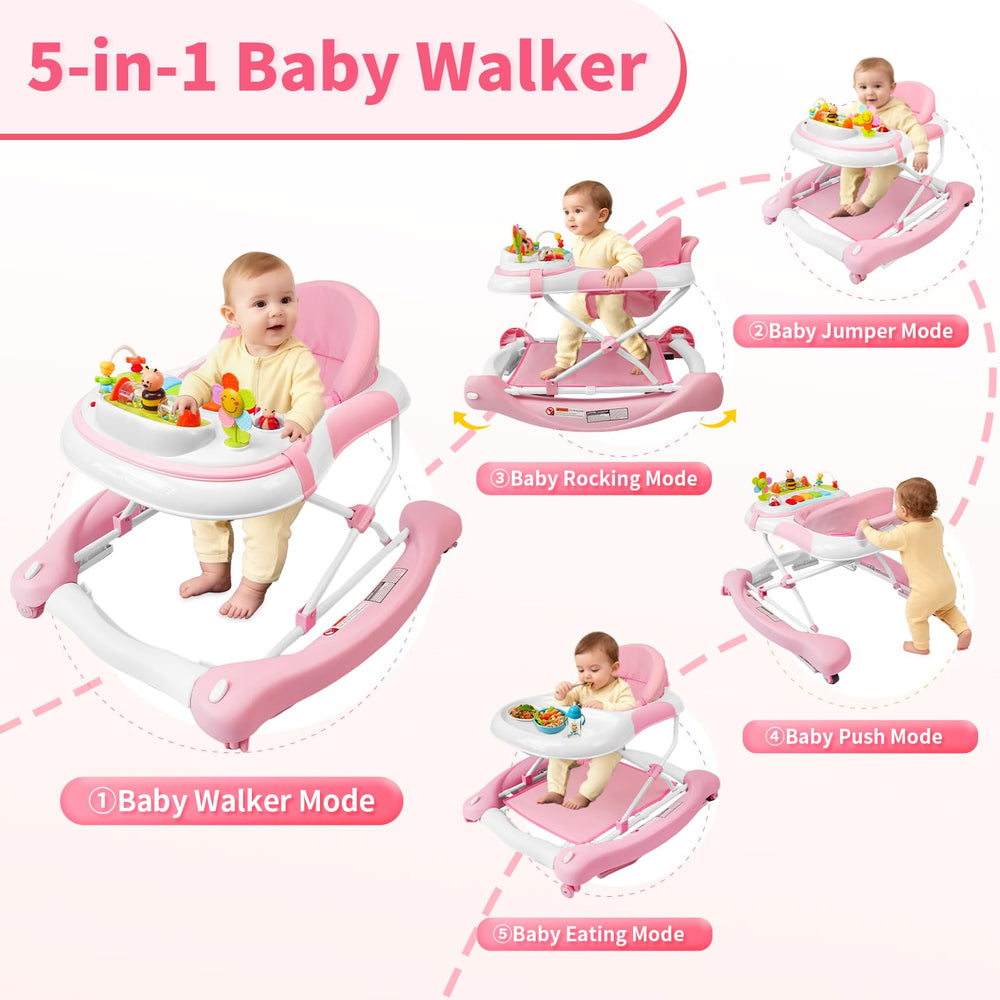 Lerrutue 5-in-1 baby walker in rocker mode promotes soothing motion.