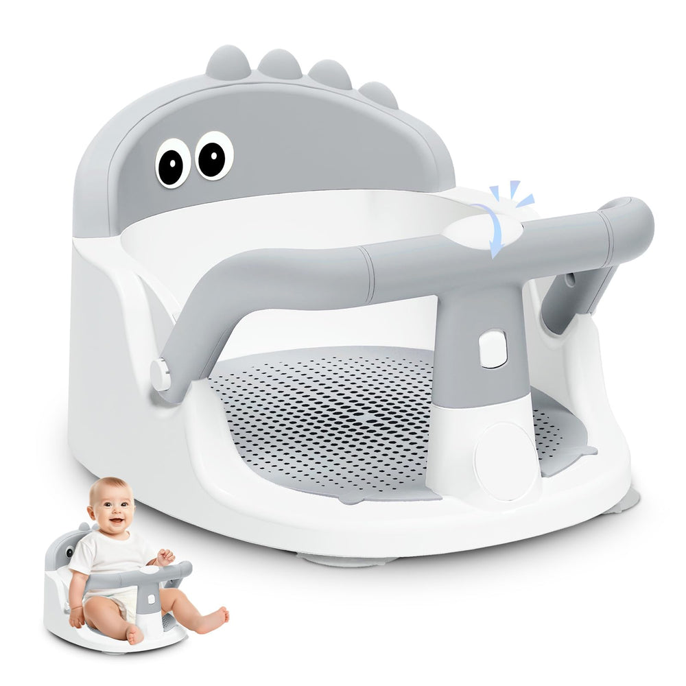Lerrutue baby bath seat 360 wrap-around armrests provide stable positioning during bath time.