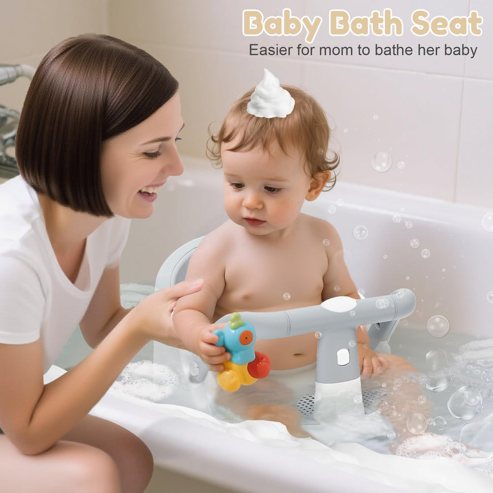 Lerrutue baby bath seat with octopus-grip suction cups prevents slipping on tub surfaces.