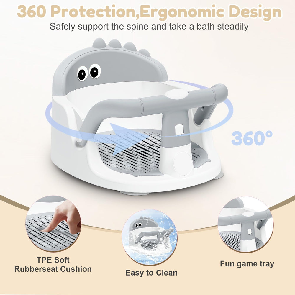 Lerrutue two-in-one play-seat design offers safe, compact versatility for tub and floor use.