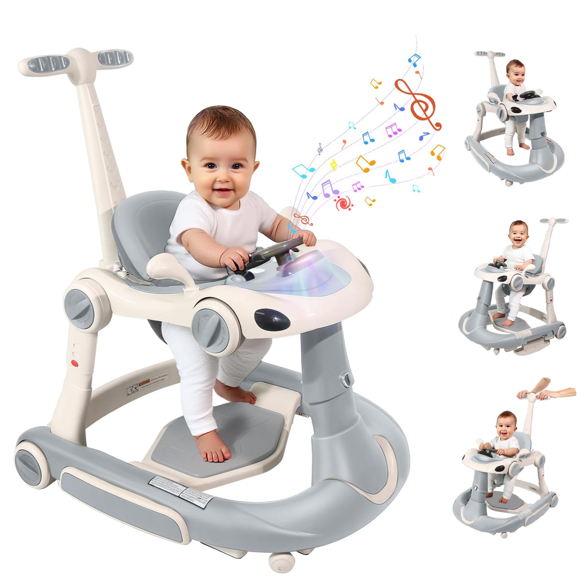 Lerrutue baby walker with car steering wheel enhances motor play and walking practice