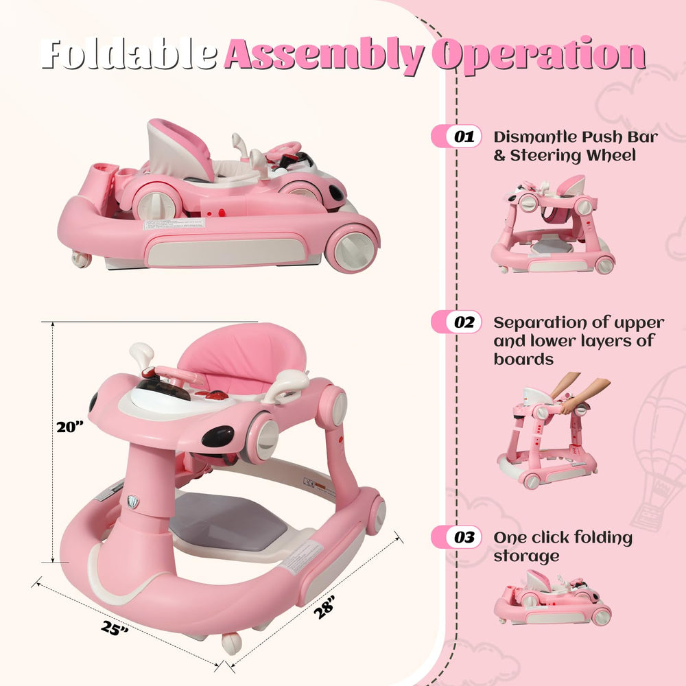 Lerrutue baby walker anti-slip wheels pink helps steady movement on various floors
