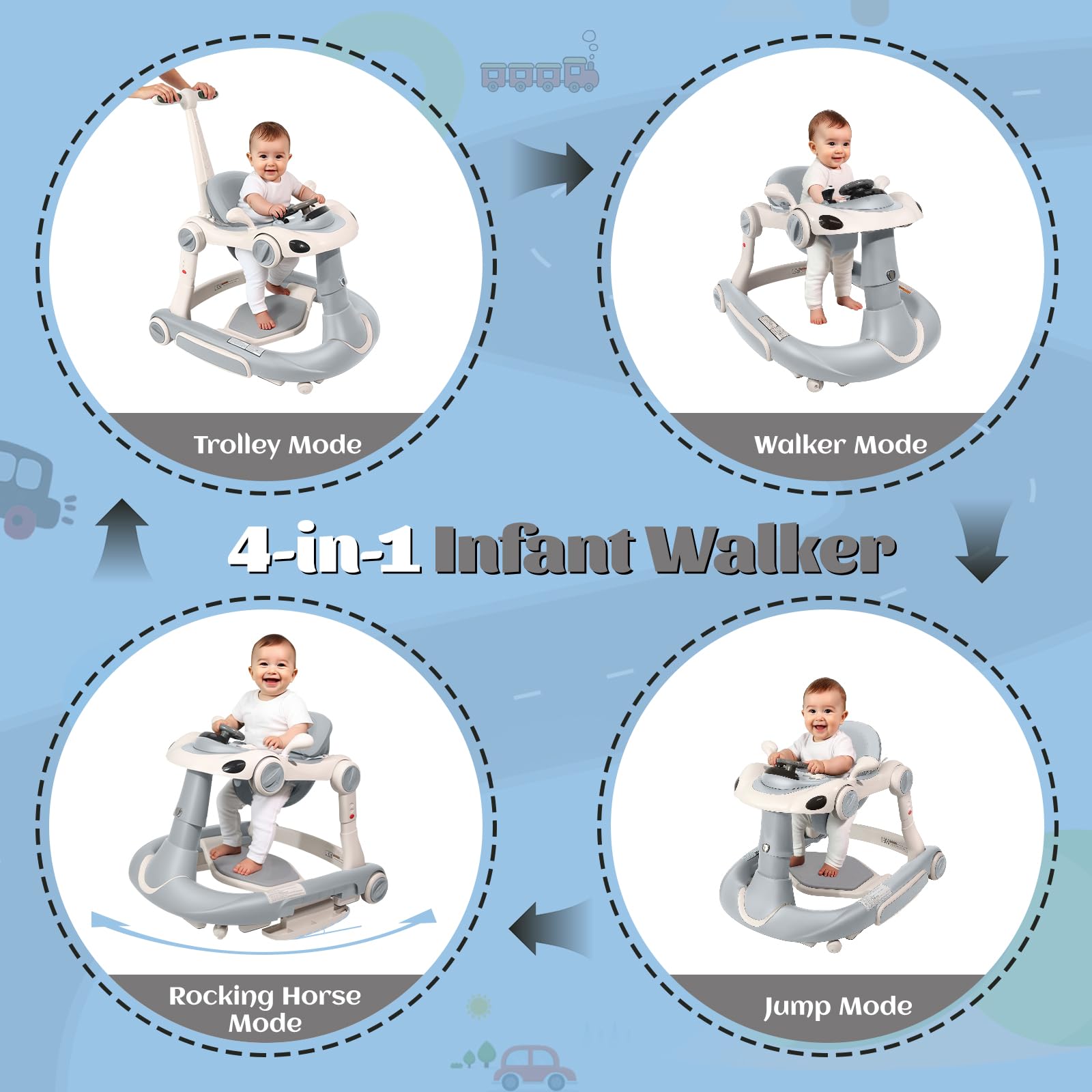 Lerrutue baby walker anti-slip wheels provide stable floor movement
