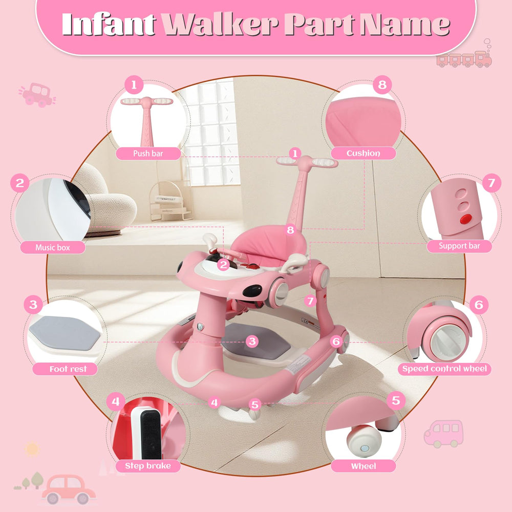 Lerrutue baby walker easy-assembly pink folds flat for quick transport