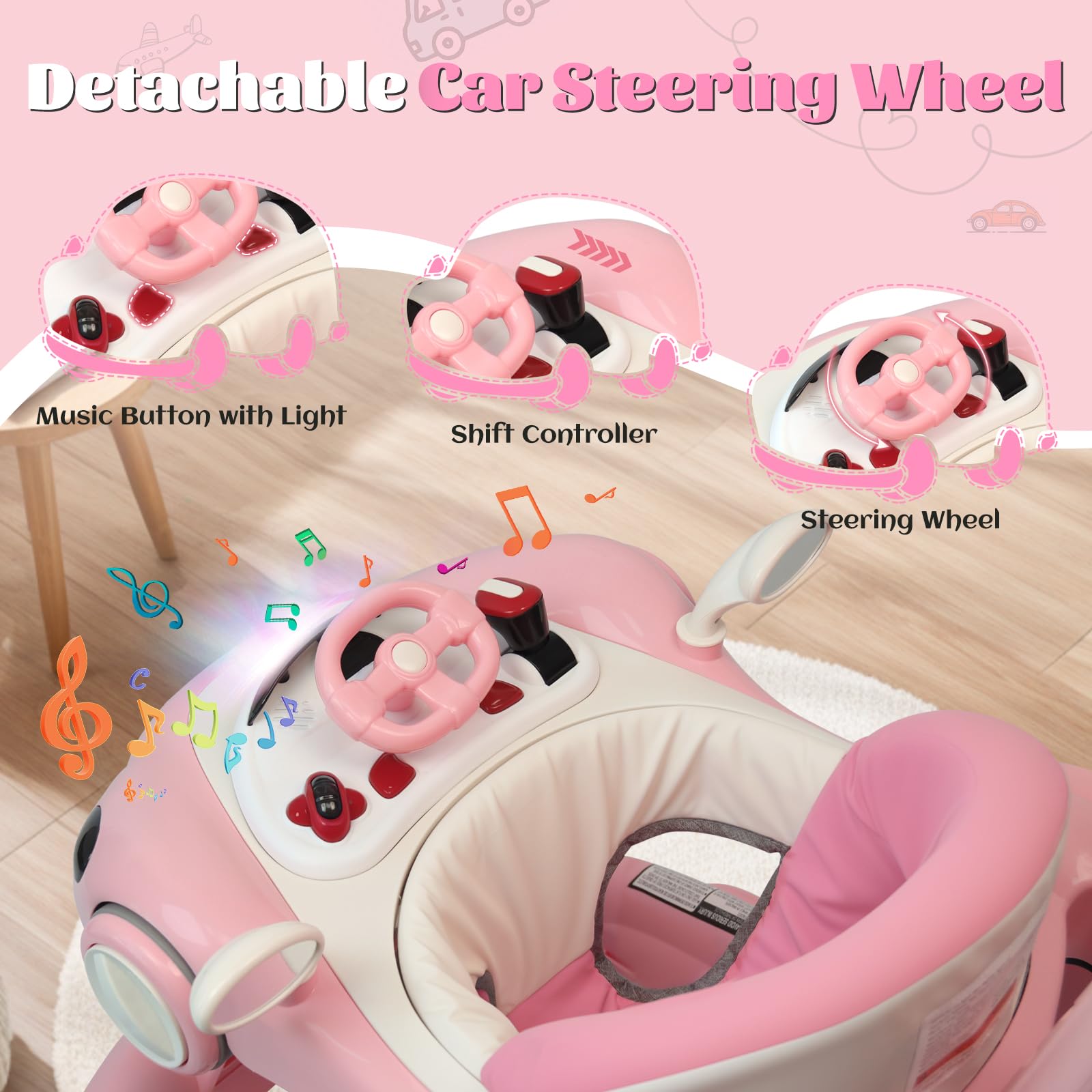 Lerrutue baby walker folded pink for easy storage after play
