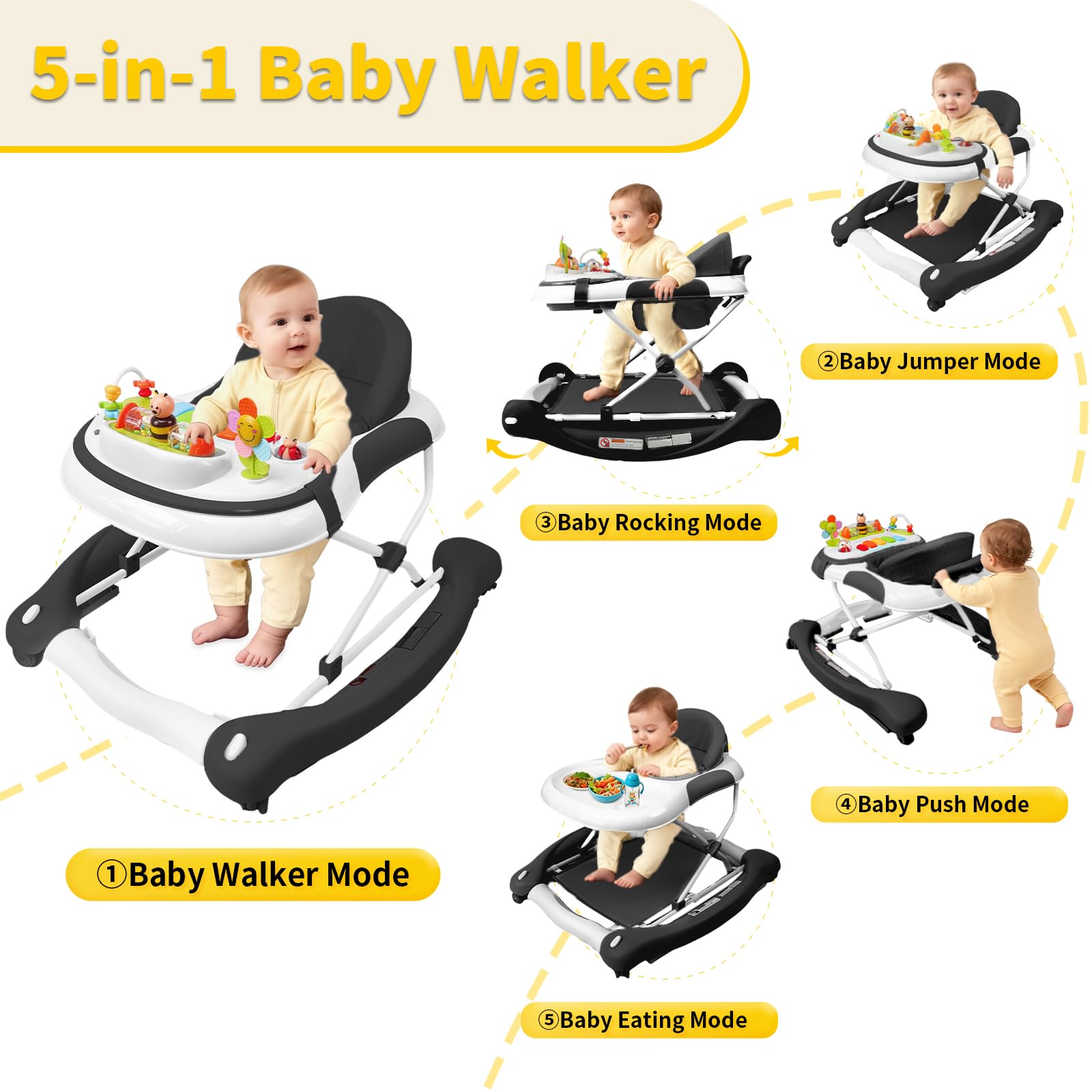 Lerrutue baby walker with music tray engages baby with melodies and lights.