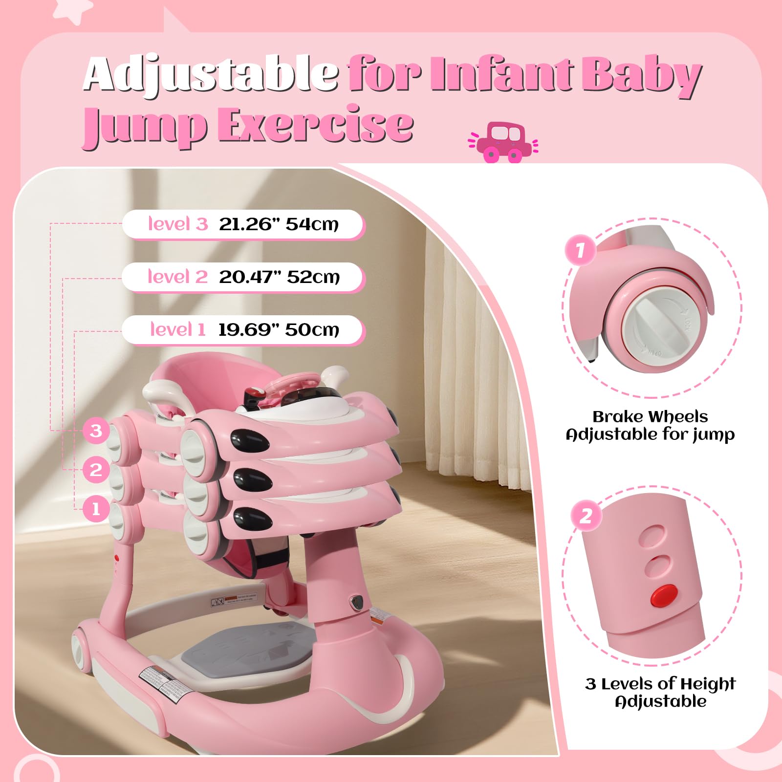 Lerrutue baby walker push trolley pink offers portable assistance for curious adventures