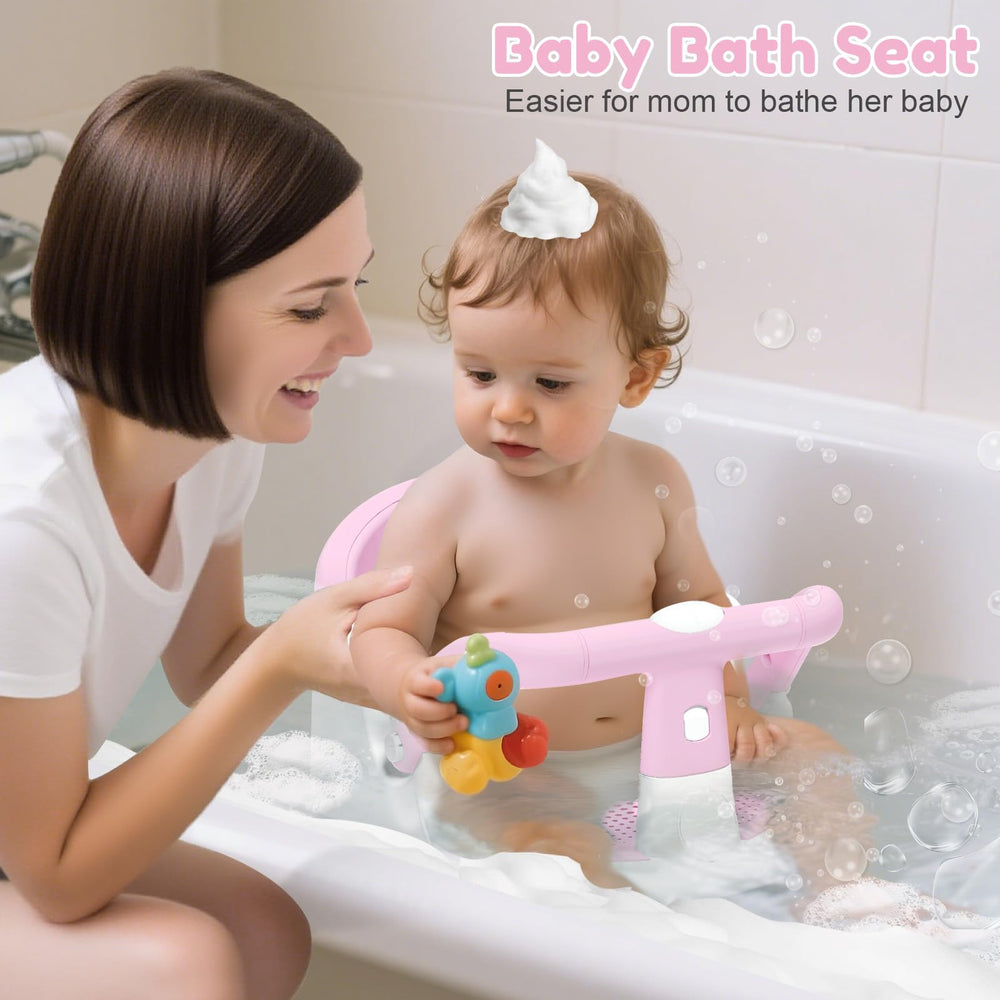 Lerrutue bath seat ergonomic backrest supports baby's spine during baths.