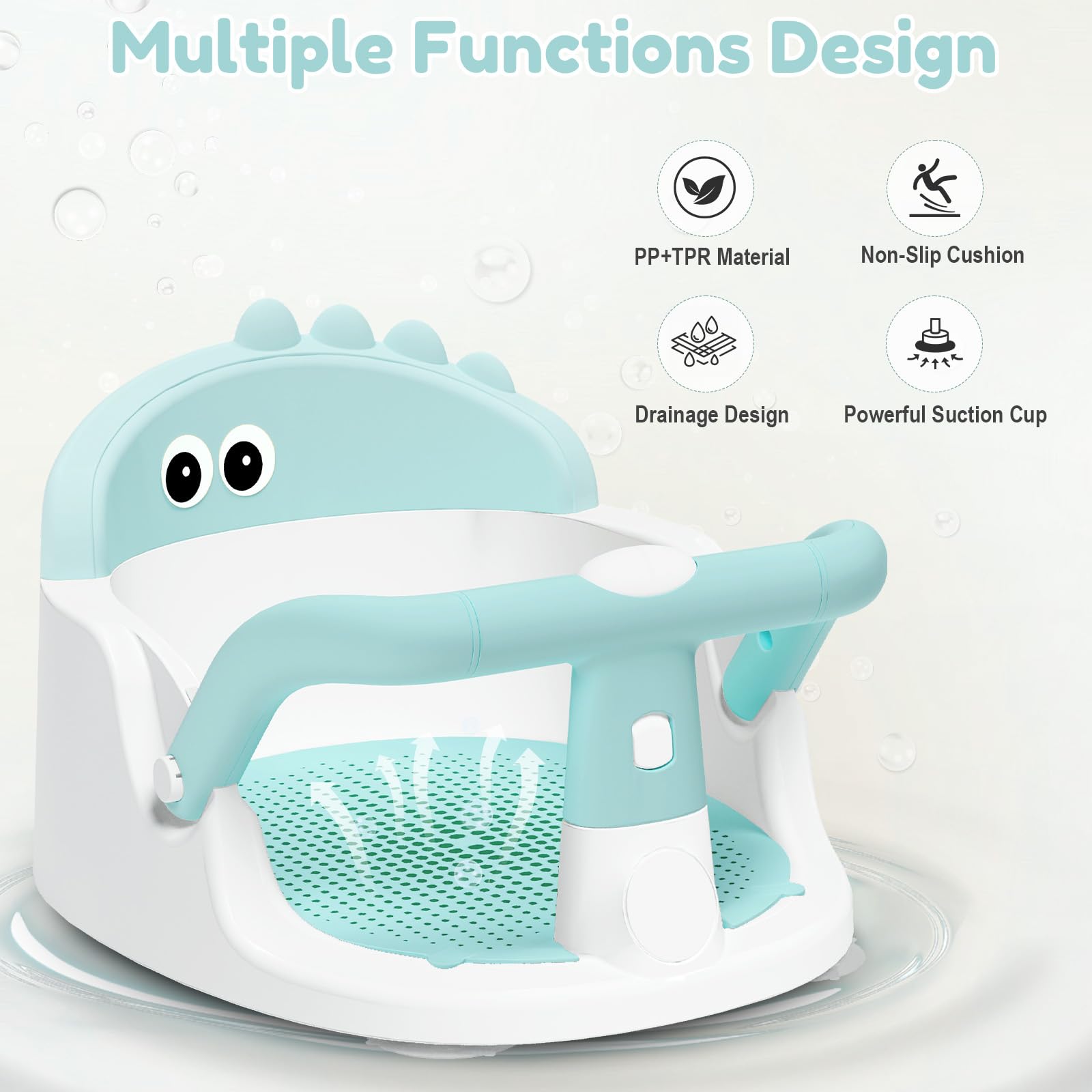 Lerrutue bath seat soft cushion delivers gentle comfort during baths.
