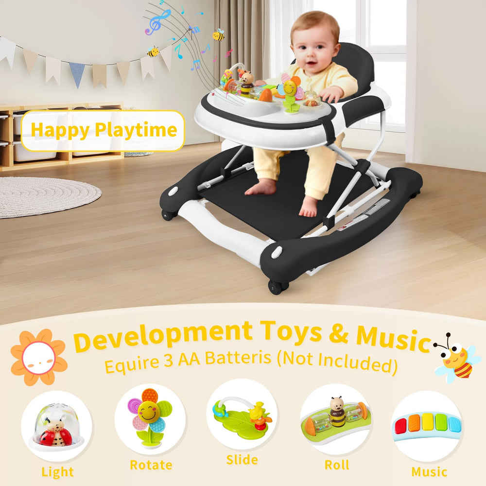 Lerrutue foldable baby walker folds flat for compact storage.