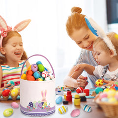 LessMo Easter basket unfolded in use during an egg hunt with kids.