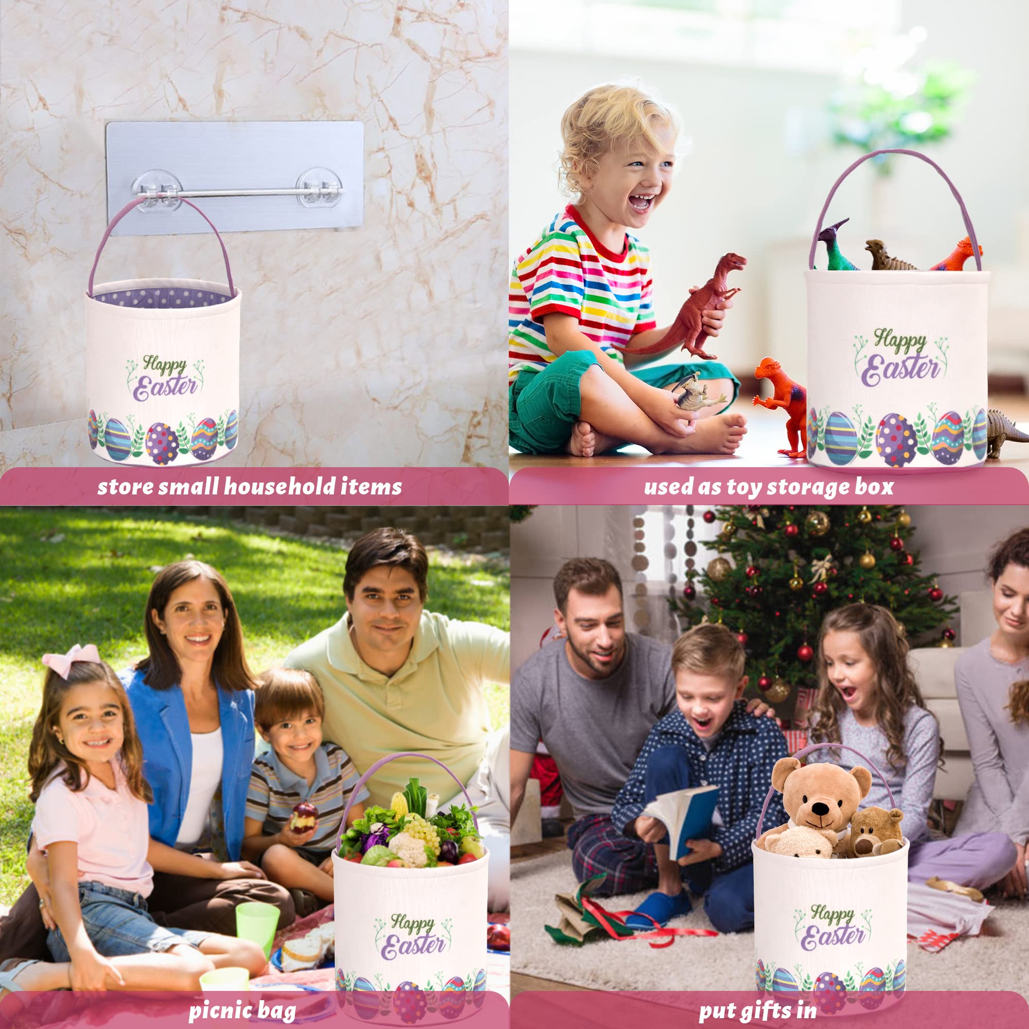 LessMo Easter Bunny Basket purple canvas enhances festive vibes at parties.