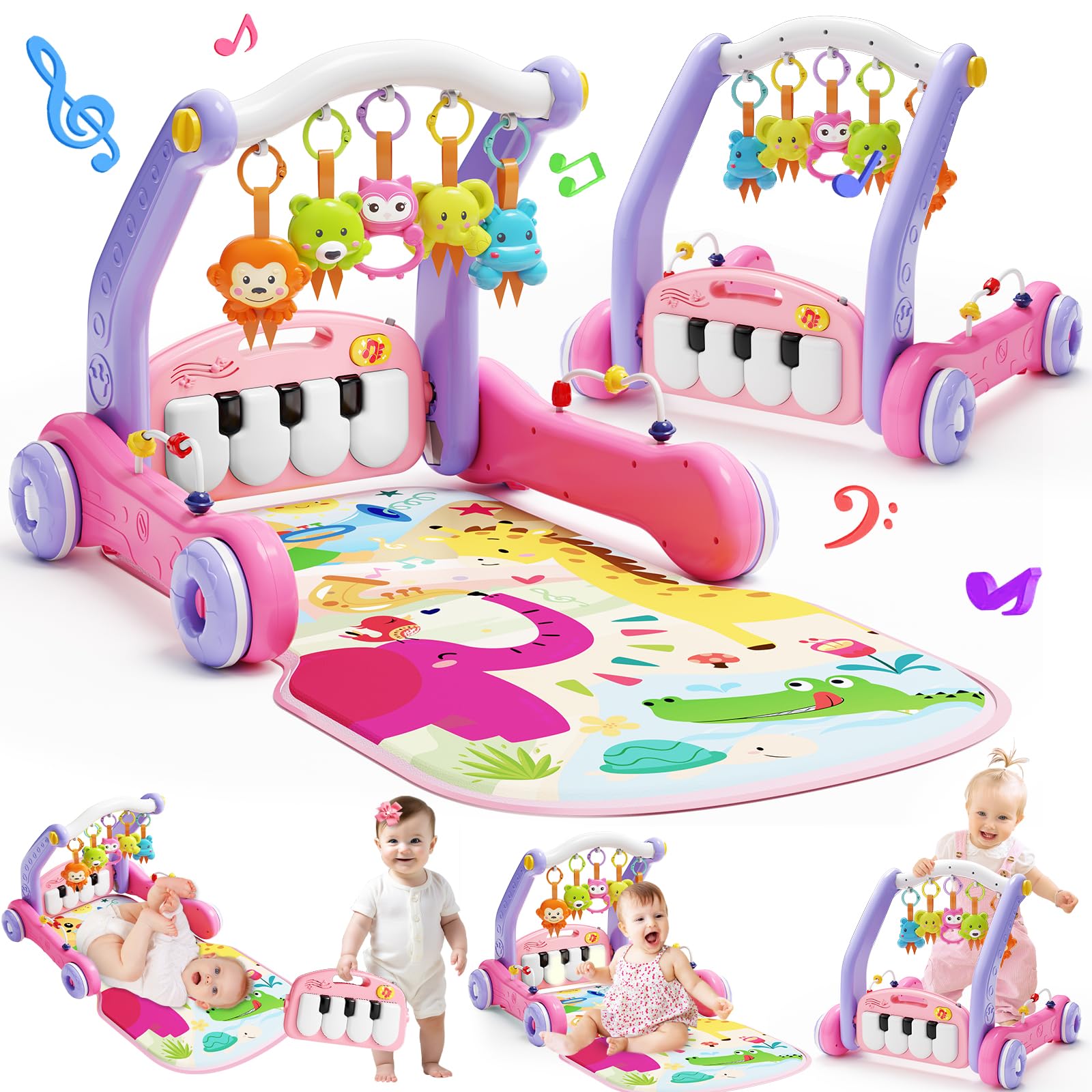 Letapapa 2-in-1 baby gym with walker and piano keys promoting early coordination