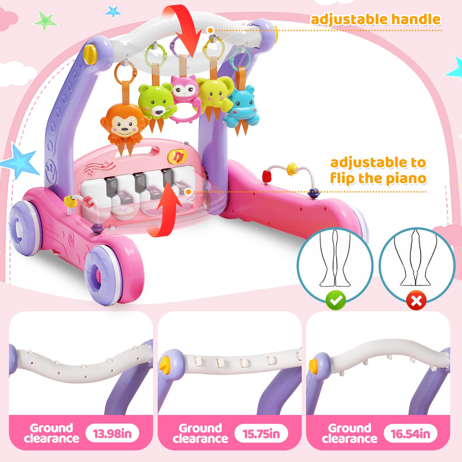 Letapapa soft fabric toys attached to the gym for gentle play