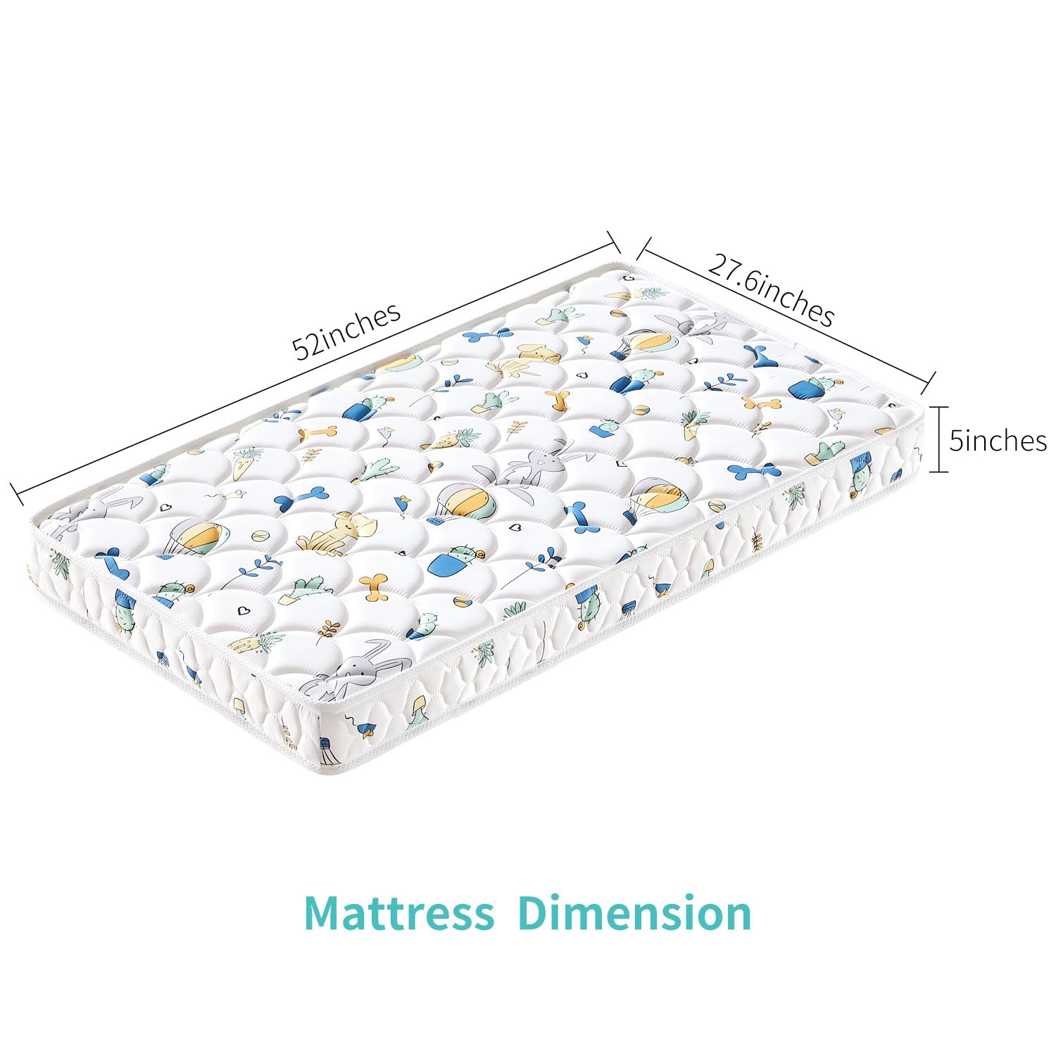 Letmxiu Premium 5-inch toddler mattress top fabric close-up emphasizes soft, breathable, non-toxic surface.