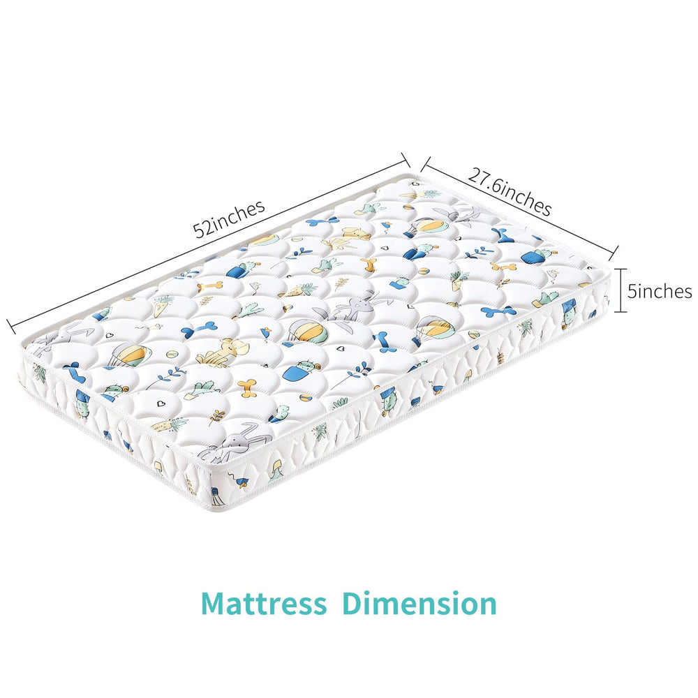 Letmxiu Premium 5-inch toddler mattress top fabric close-up emphasizes soft, breathable, non-toxic surface.