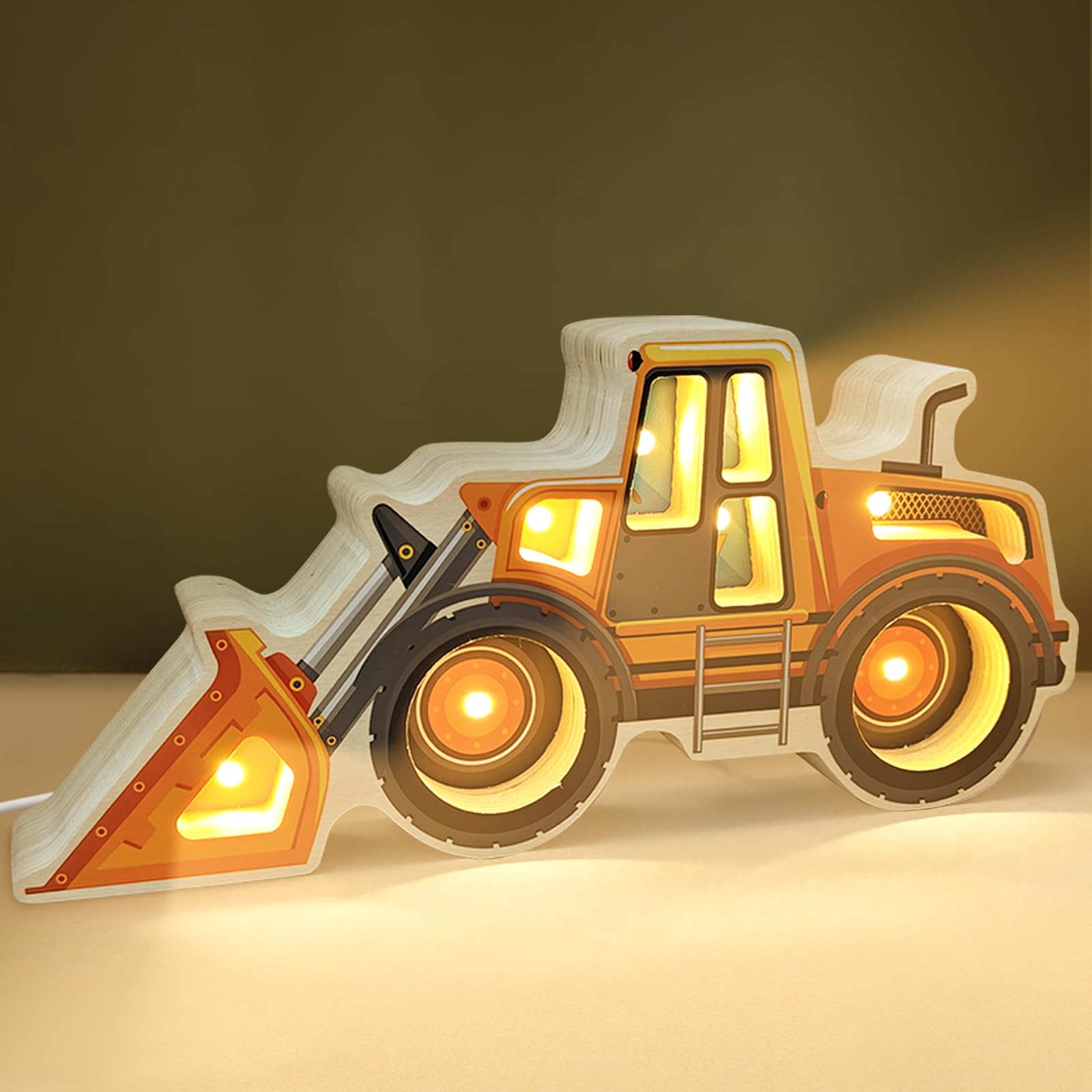 Letoiz Night Light for Kids wooden loader with LED glow providing soothing bedtime lighting.